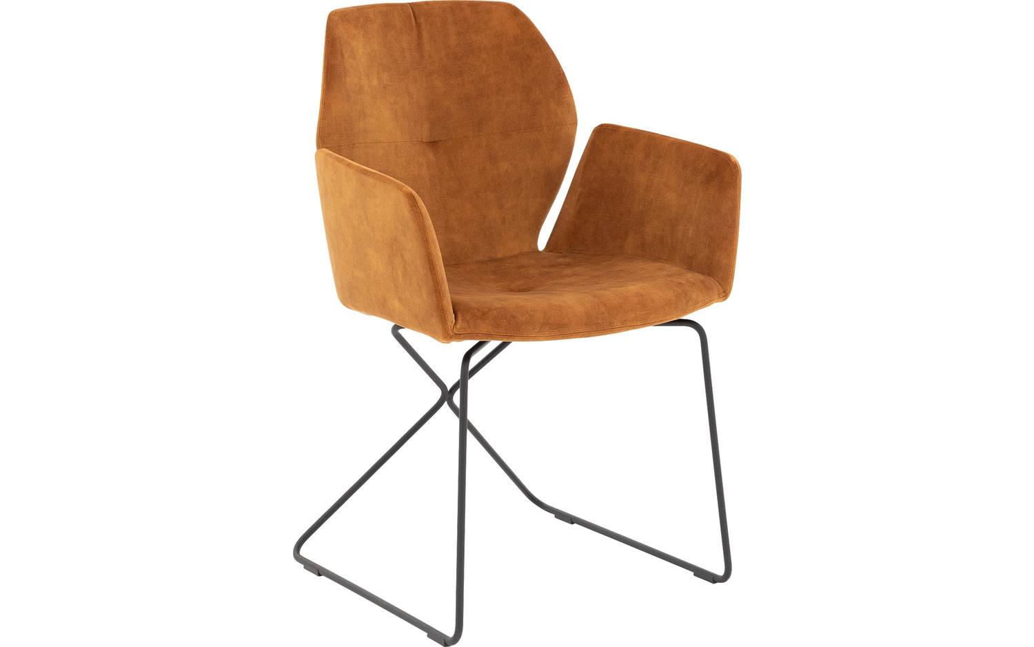 Goossens Excellent Eetkamerstoel Manzini cognac velvet stof met armleuning, modern design - 8718823133943