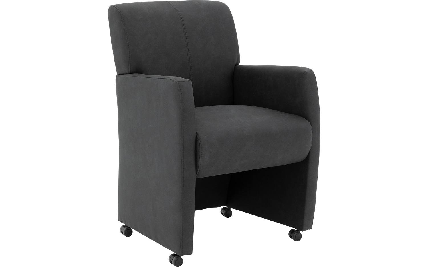 Goossens Eetkamerstoel Alex antraciet microvezel met armleuning en met wielen, stijlvol landelijk - 8718823139594