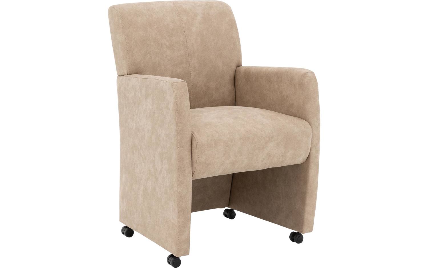 Goossens Eetkamerstoel Alex beige microvezel met armleuning en met wielen, stijlvol landelijk - 8718823139600