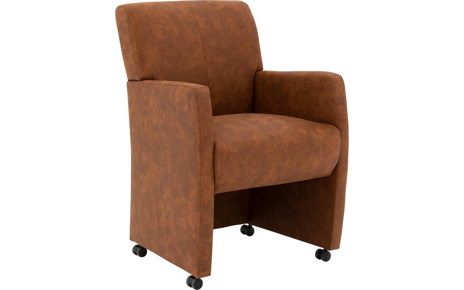 Goossens Eetkamerstoel Alex cognac microvezel met armleuning en met wielen, stijlvol landelijk - 8718823139570