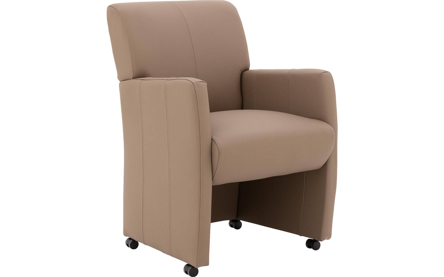 Goossens Eetkamerstoel Alex groen leer met armleuning en met wielen, stijlvol landelijk - 8718823141122