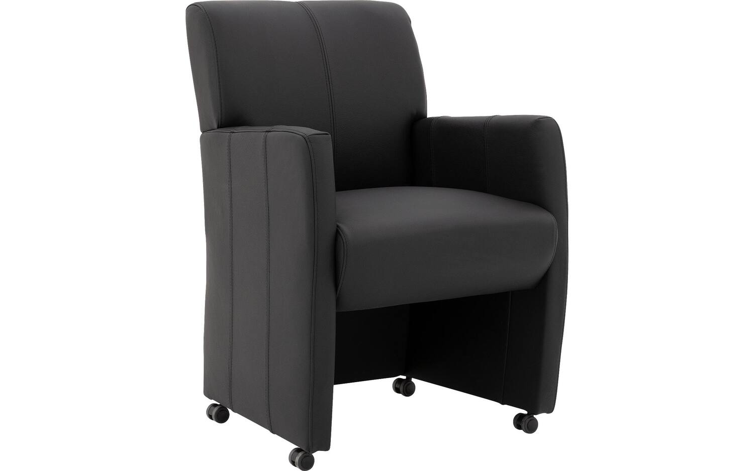 Goossens Eetkamerstoel Alex zwart leer met armleuning en met wielen, stijlvol landelijk - 8718823141139