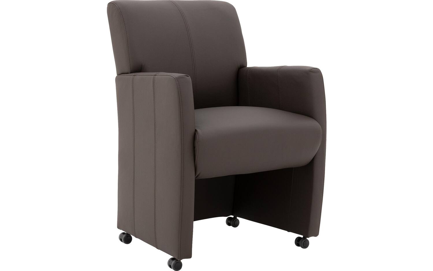 Goossens Eetkamerstoel Alex bruin leer met armleuning en met wielen, stijlvol landelijk - 8718823141177