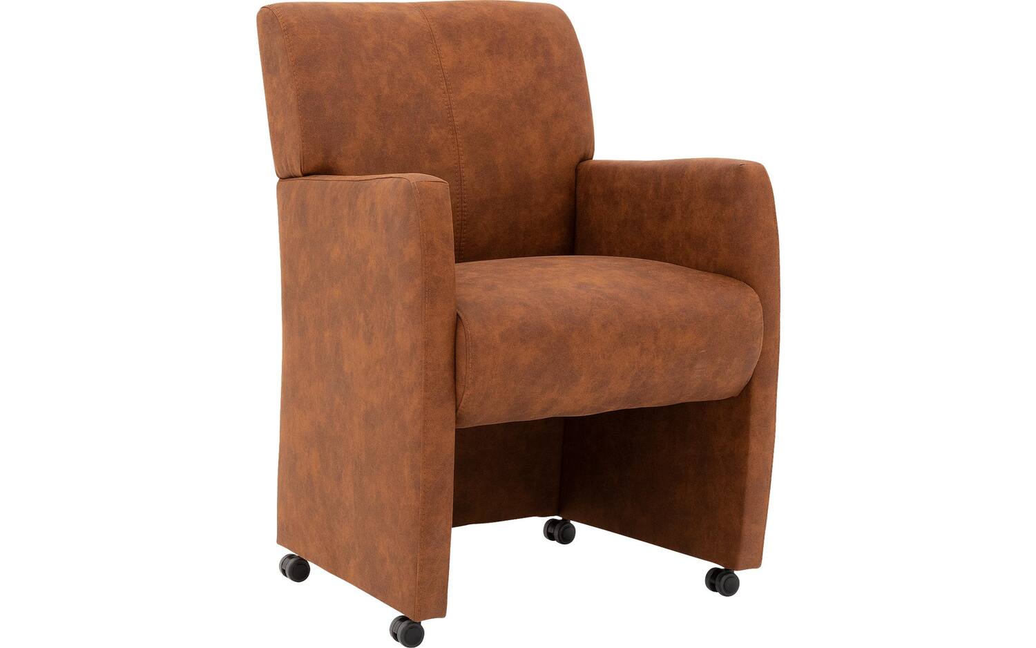 Goossens Eetkamerstoel Alex cognac microvezel met armleuning en met wielen, stijlvol landelijk - 8718823141085