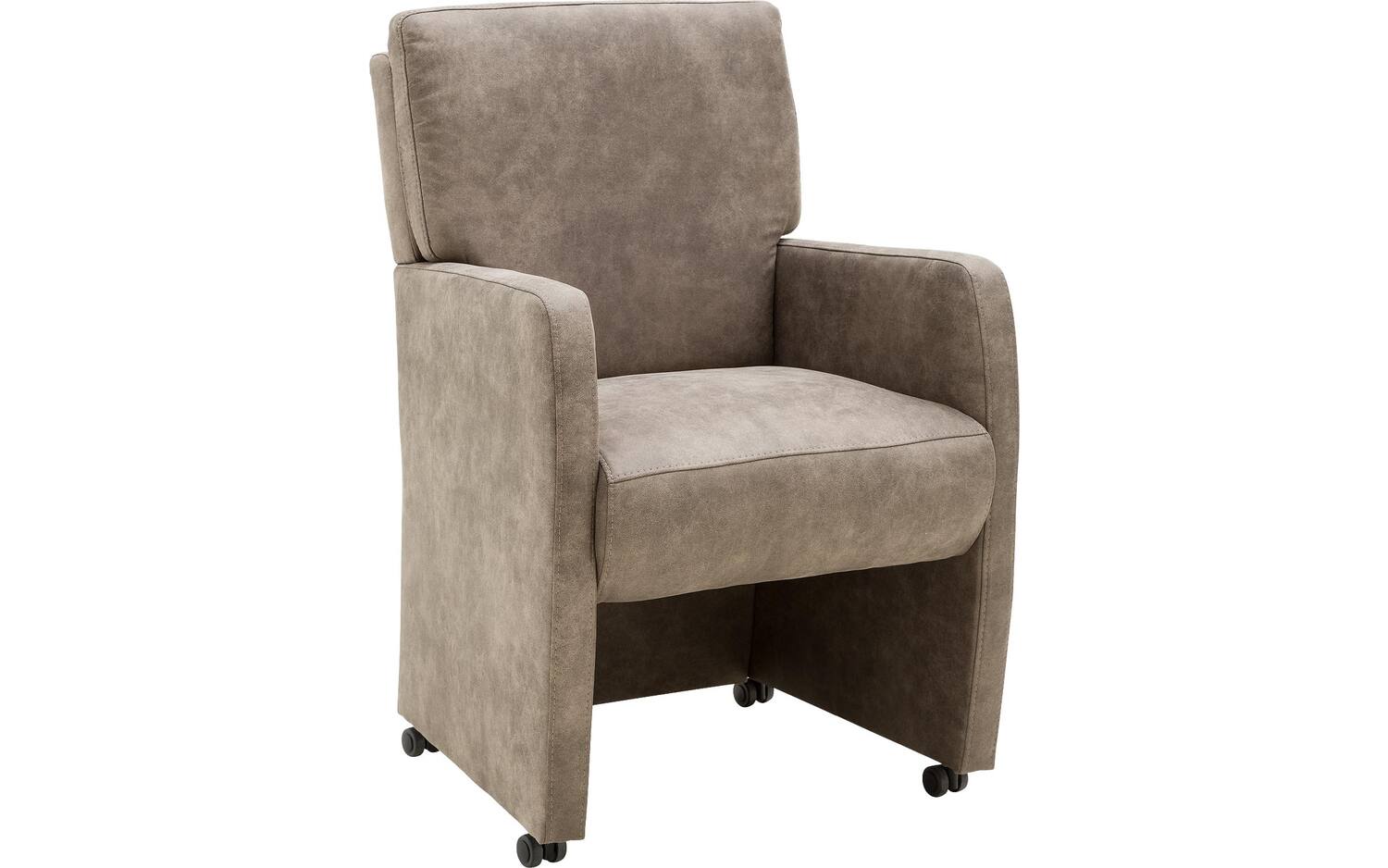 Goossens Eetkamerstoel Leen bruin microvezel met armleuning en met wielen, stijlvol landelijk - 8718823142358