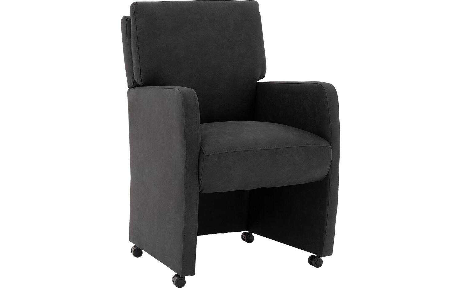 Goossens Eetkamerstoel Leen antraciet microvezel met armleuning en met wielen, stijlvol landelijk - 8718823142235