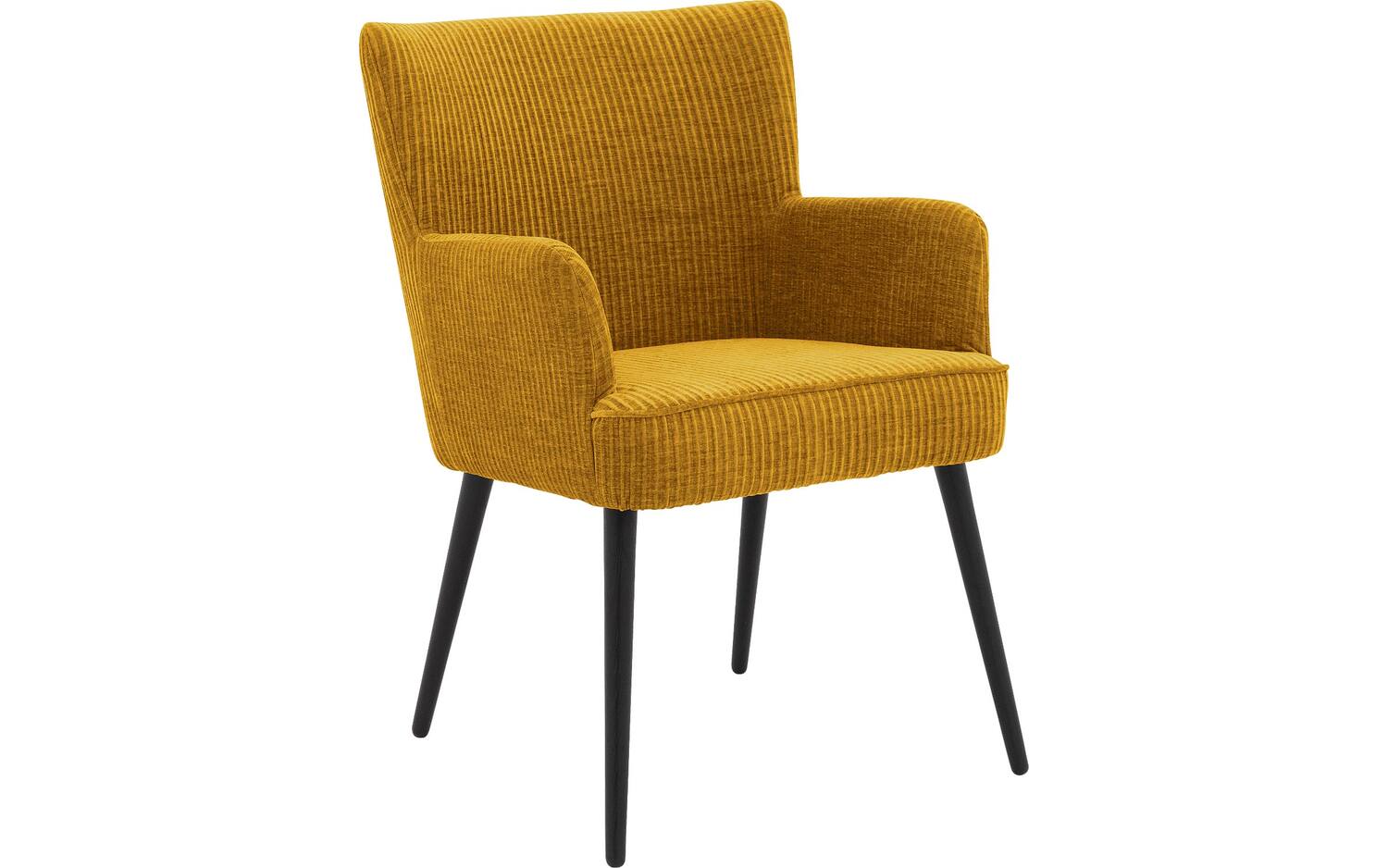 Goossens Eetkamerstoel Rob geel stof met armleuning, urban industrieel