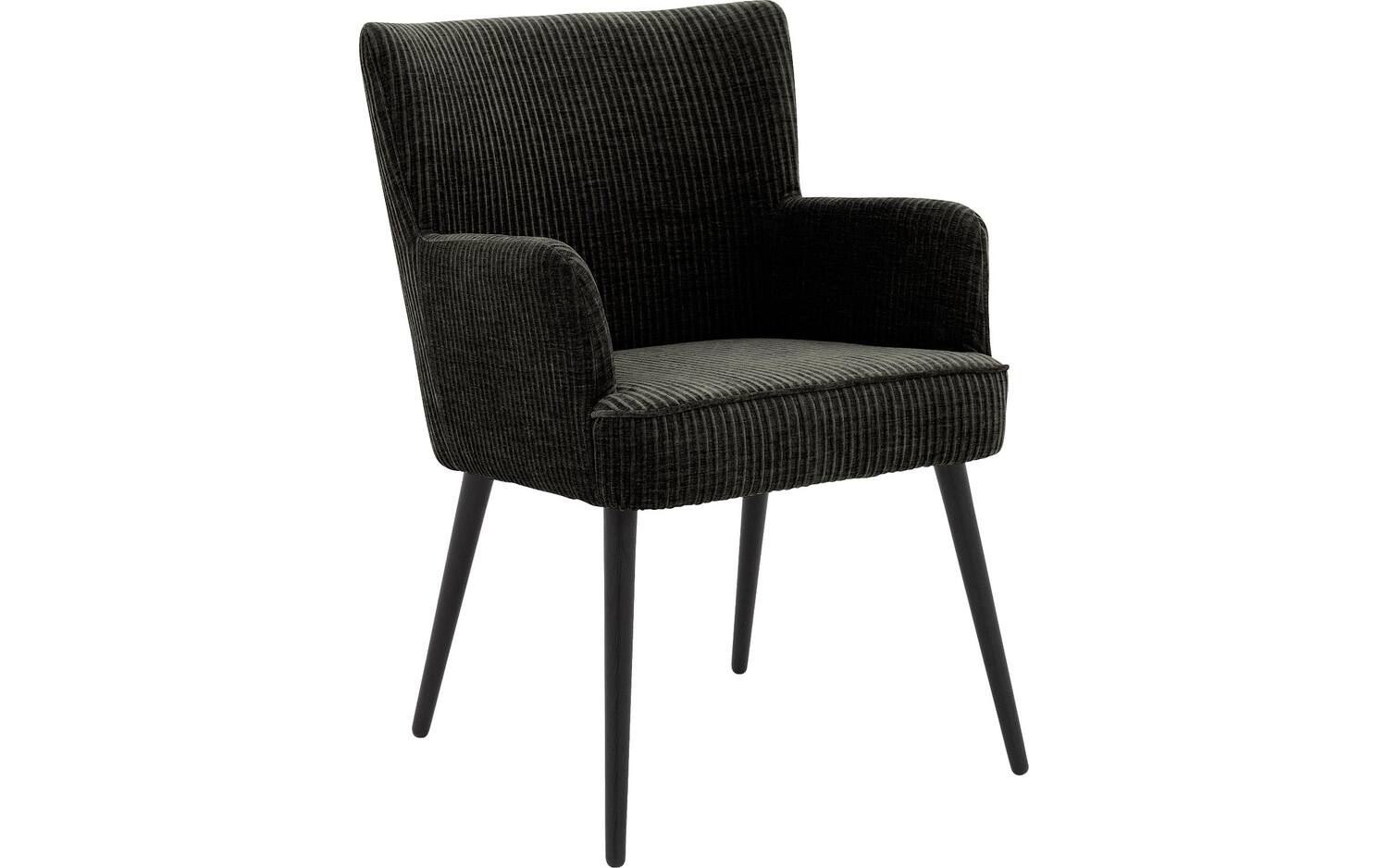 Goossens Eetkamerstoel Rob zwart stof met armleuning, urban industrieel