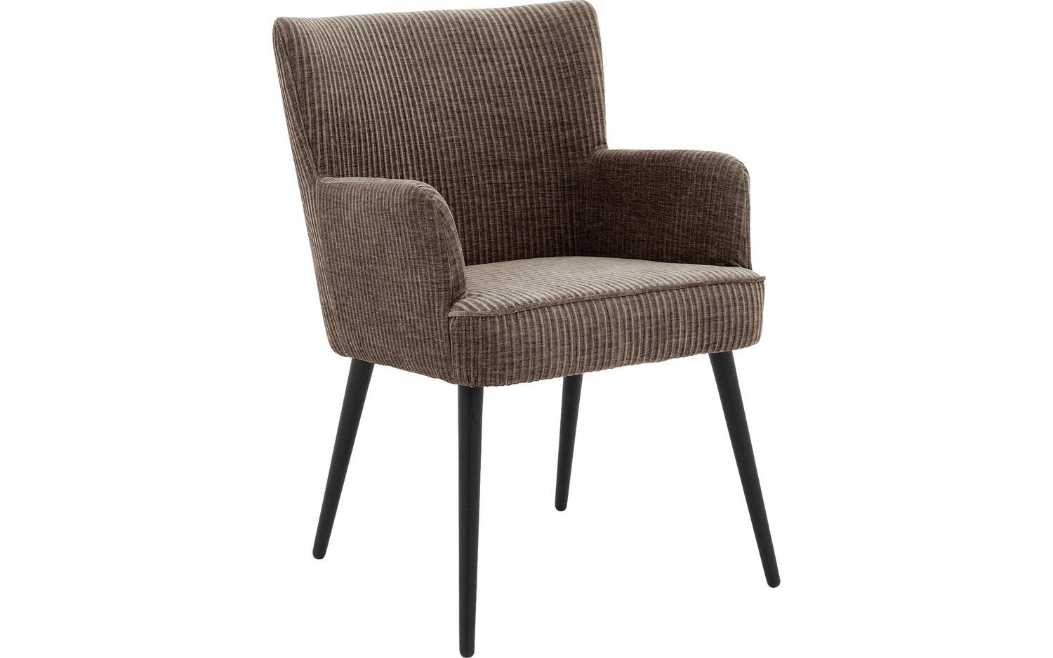 Goossens Eetkamerstoel Rob bruin stof met armleuning, urban industrieel