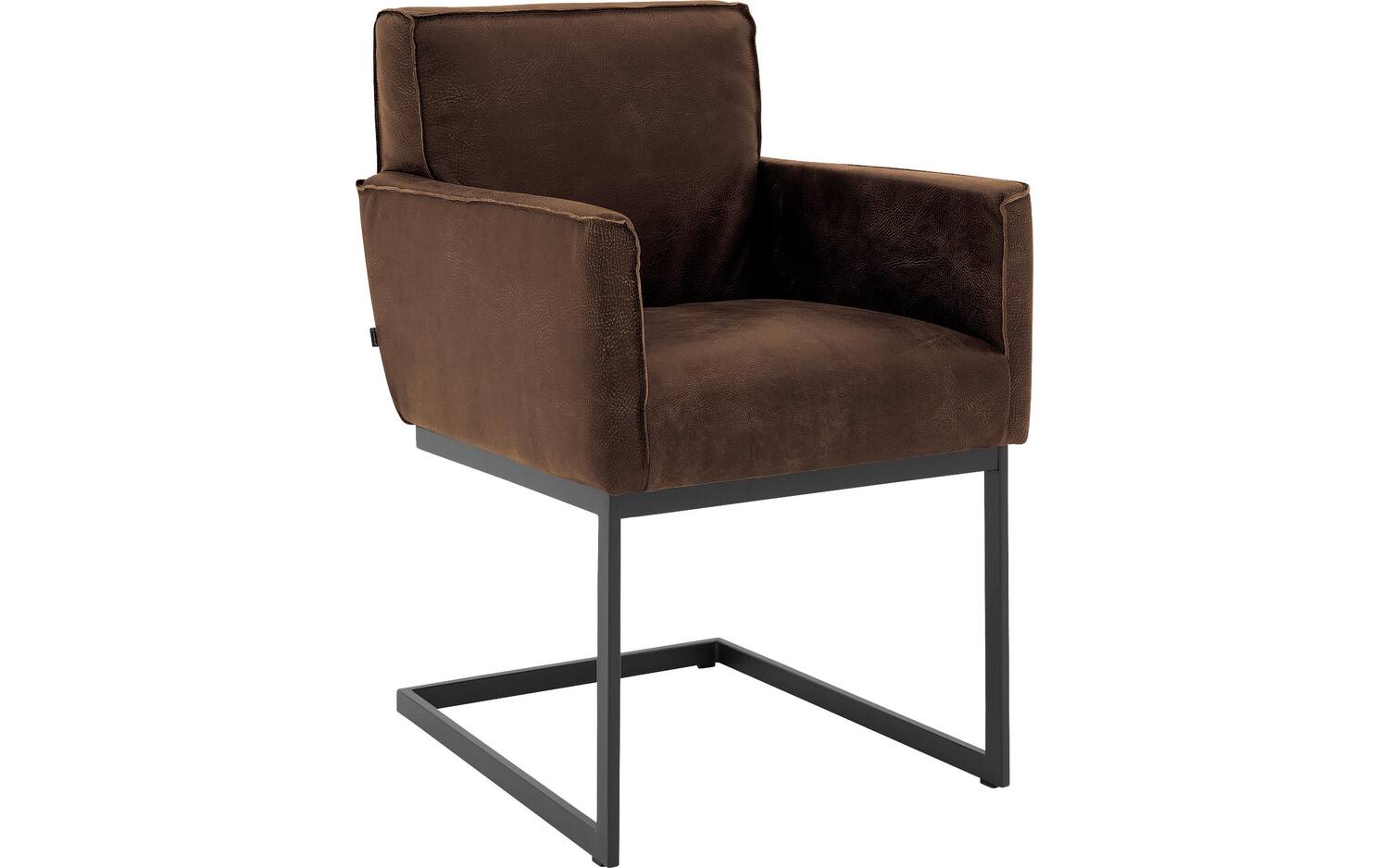 Goossens Excellent Eetkamerstoel Tom bruin leer met armleuning, urban industrieel - 8718823169133