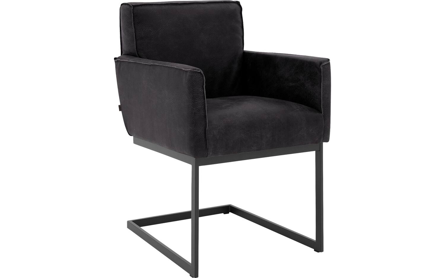 Goossens Excellent Eetkamerstoel Tom zwart leer met armleuning, urban industrieel - 8718823169164