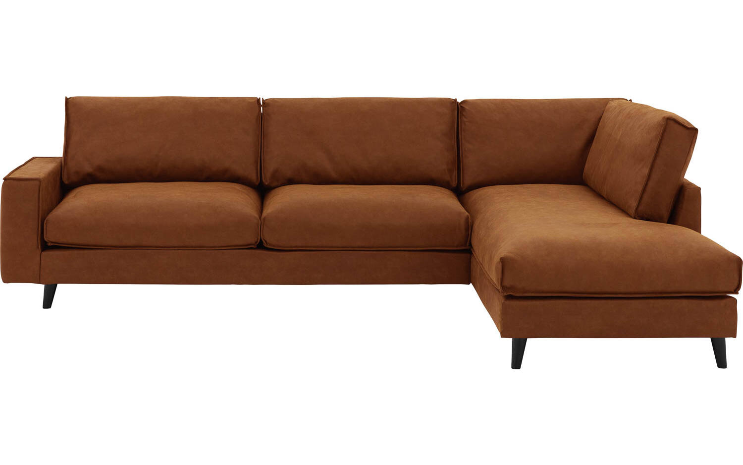 Goossens Bank Jonas cognac, micro leer, 3,5-zits, urban industrieel met ligelement rechts - 8718823146790