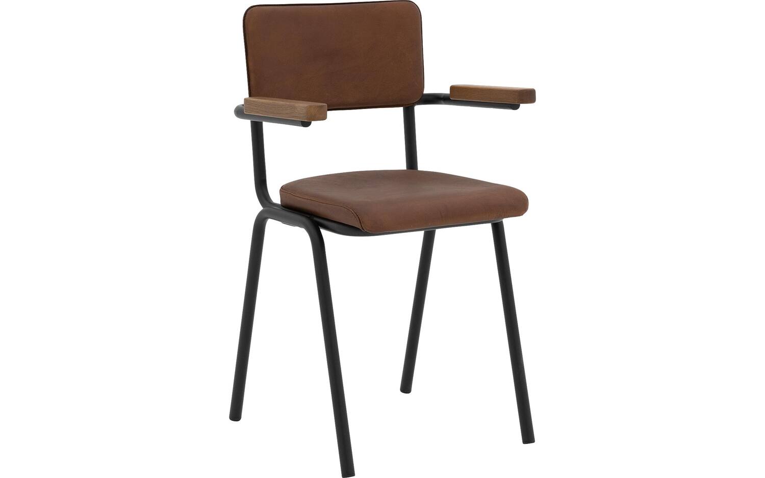 Goossens Eetkamerstoel Chaplin cognac leer met armleuning, urban industrieel - 8718823147063