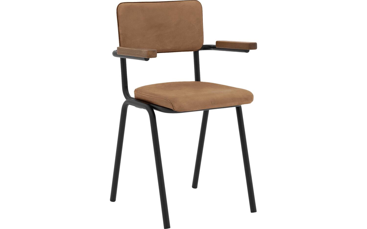 Goossens Eetkamerstoel Chaplin bruin leer met armleuning, urban industrieel - 8718823154320