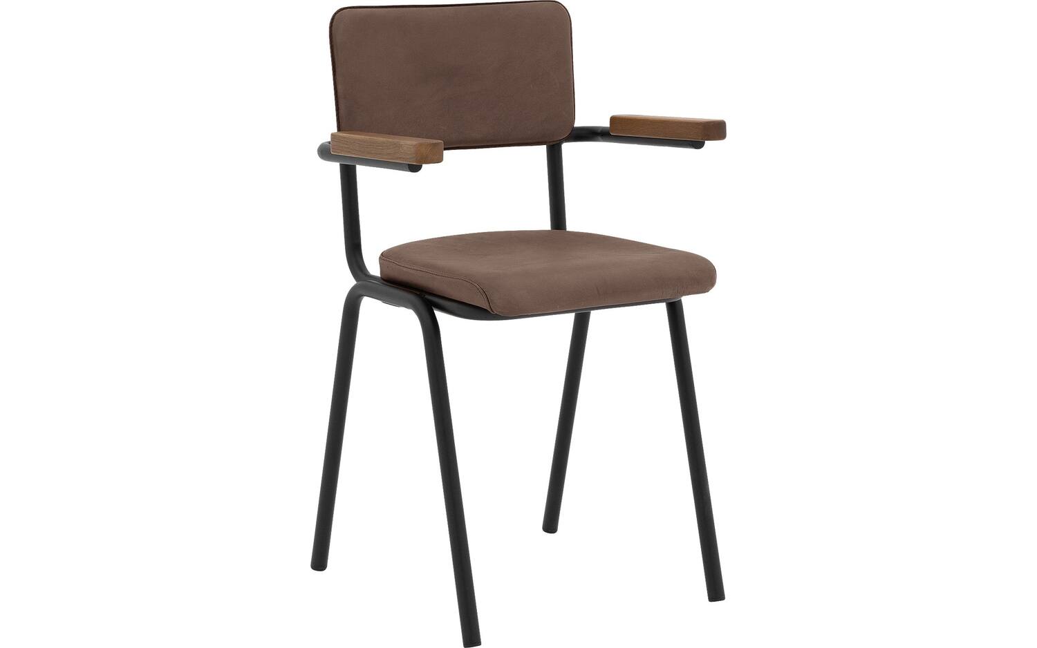 Goossens Eetkamerstoel Chaplin bruin leer met armleuning, urban industrieel - 8718823154306