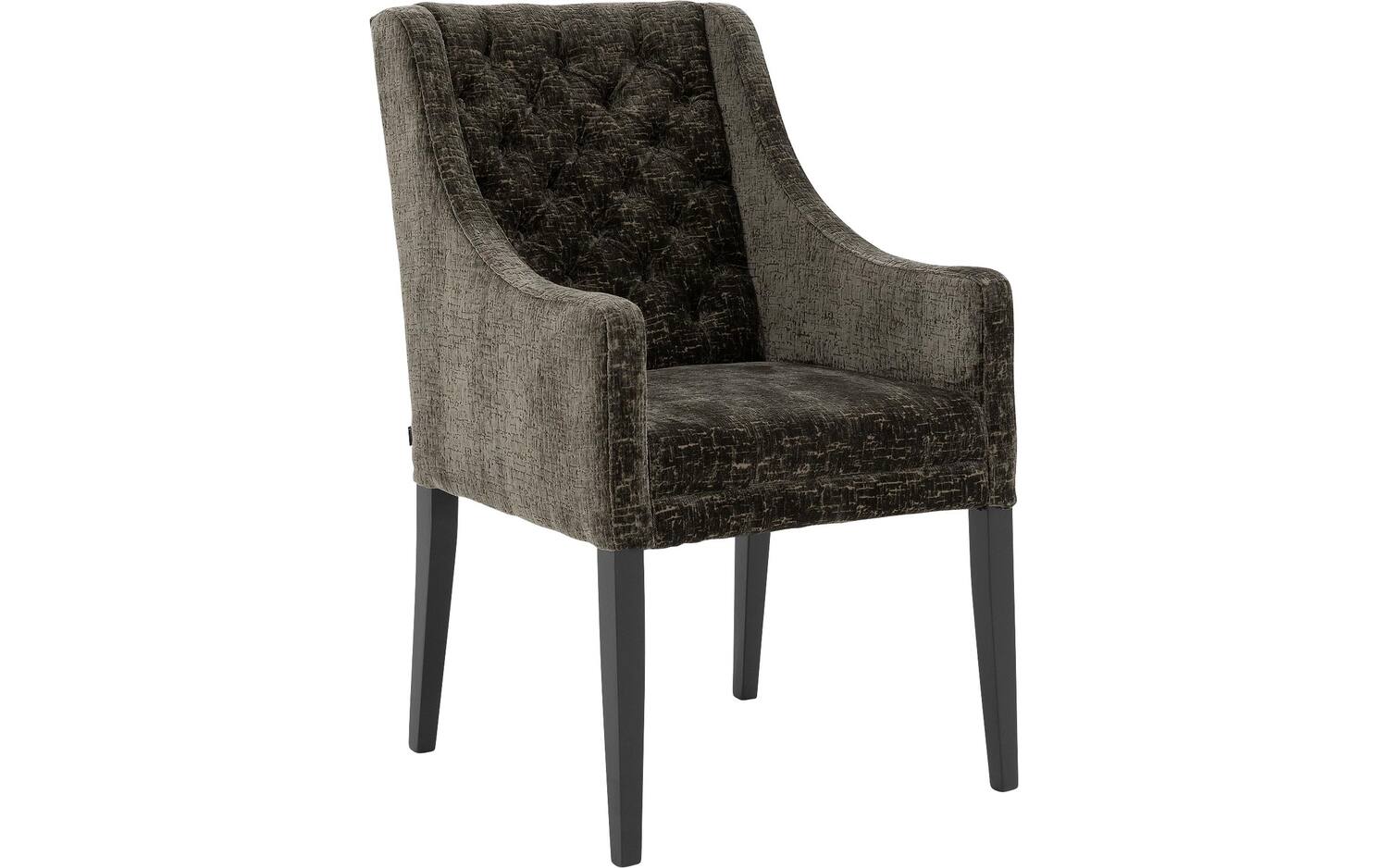 Goossens Eetkamerstoel Pearl groen stof met armleuning, stijlvol landelijk - 8718823152029