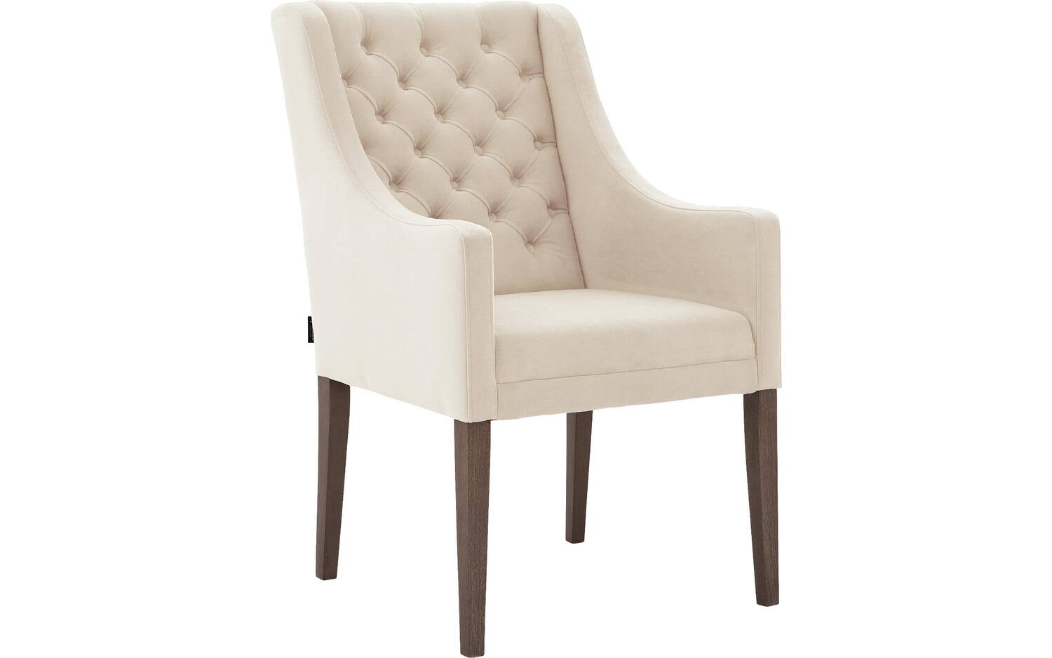 Goossens Eetkamerstoel Pearl beige velvet stof met armleuning, stijlvol landelijk - 8718823165647