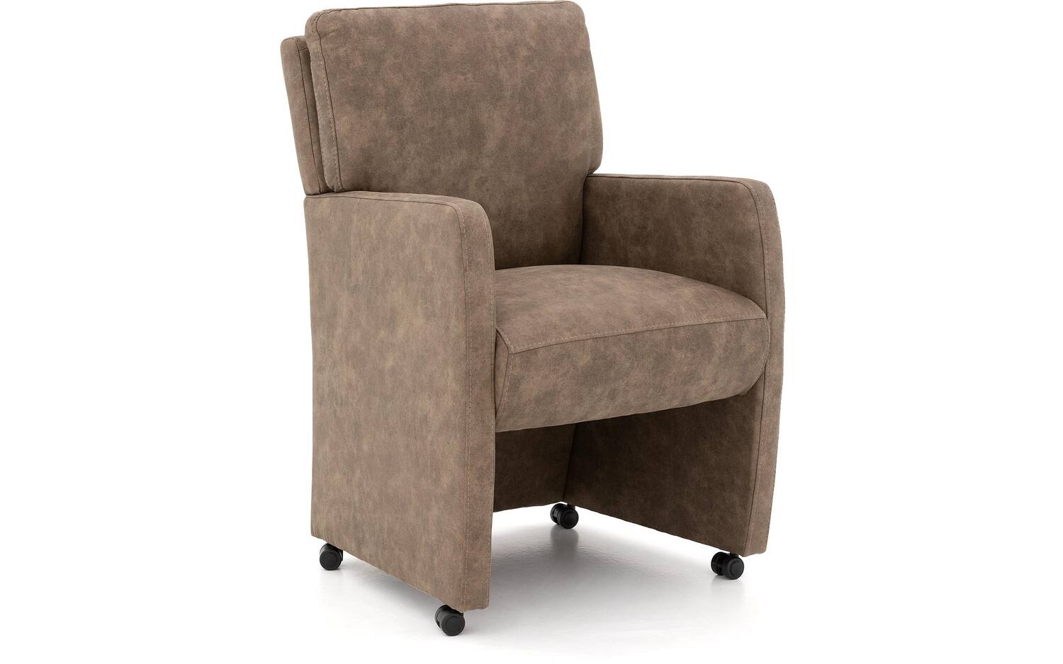 Goossens Eetkamerstoel Leen bruin microvezel met armleuning en met wielen, stijlvol landelijk - 8718823183788