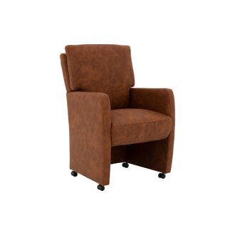 Goossens Eetkamerstoel Leen cognac microvezel met armleuning en met wielen, stijlvol landelijk - 8718823183771