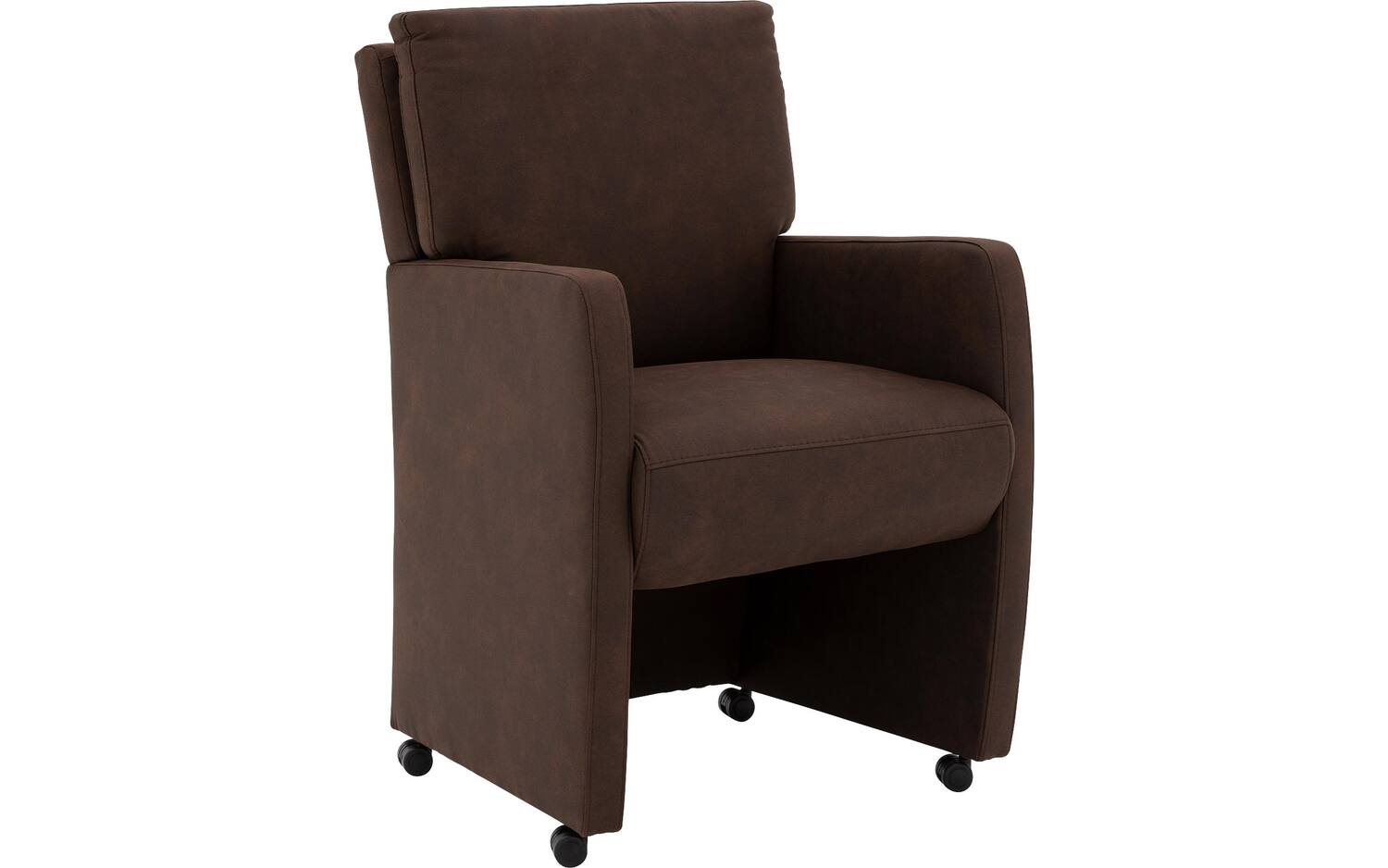 Goossens Eetkamerstoel Leen bruin microvezel met armleuning en met wielen, stijlvol landelijk - 8718823183733