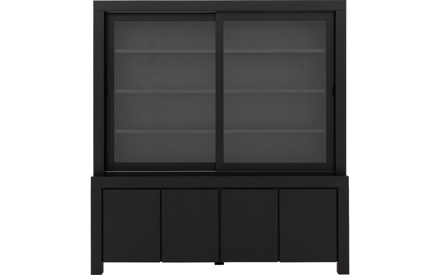 Goossens Buffetkast Clear, 2 glasdeuren boven, 4 dichte deuren onder, zwart eiken, 210 x 225 x 45 cm, stijlvol landelijk