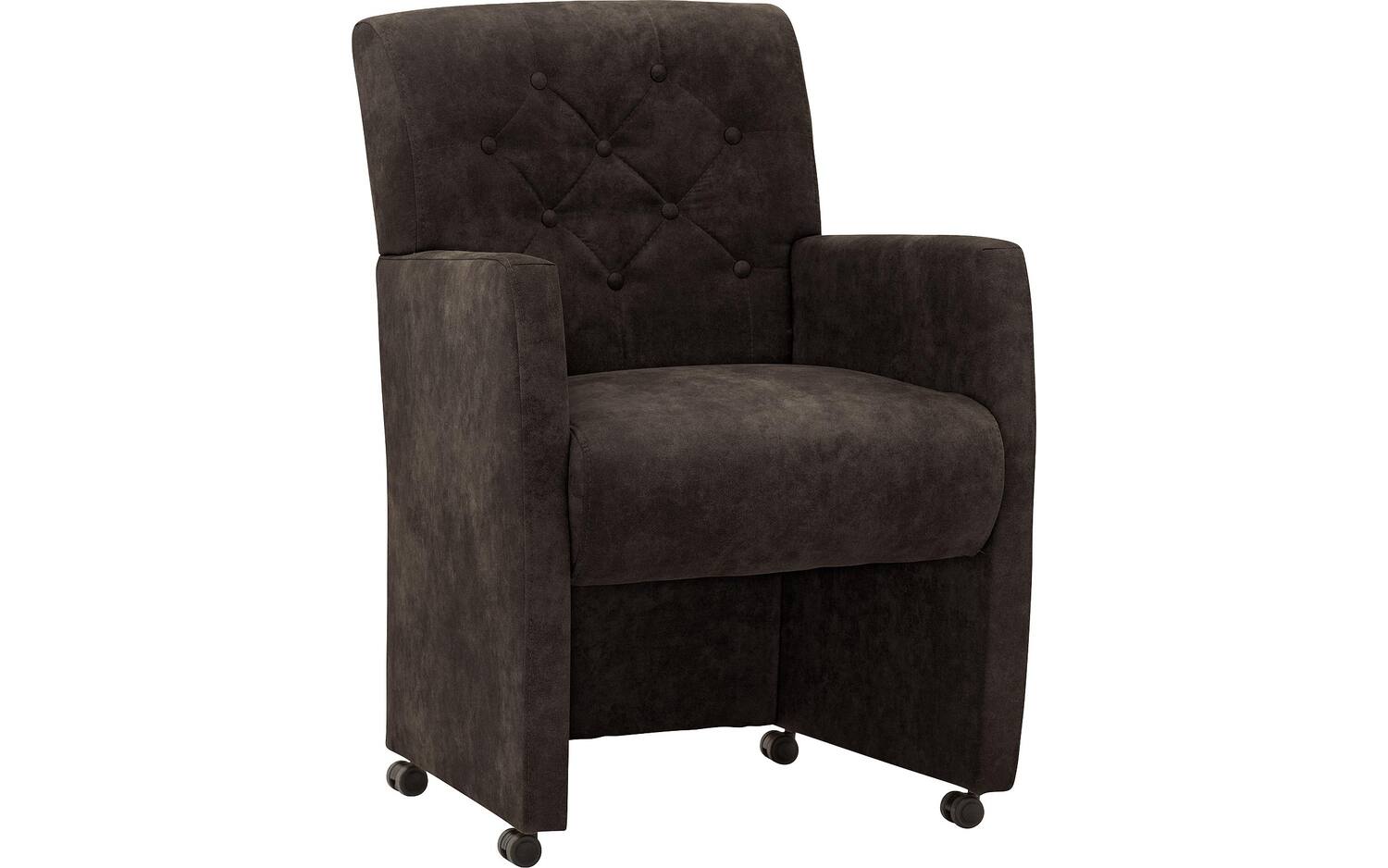 Goossens Eetkamerstoel Oliver grijs microvezel met armleuning en met wielen, stijlvol landelijk - 8718823185447