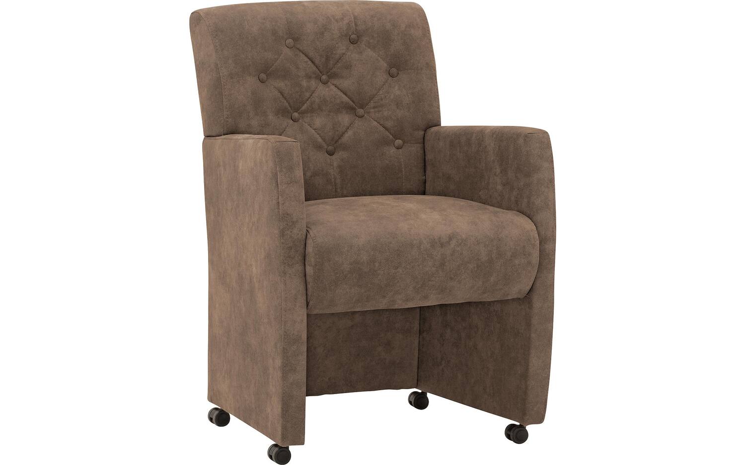 Goossens Eetkamerstoel Oliver bruin microvezel met armleuning en met wielen, stijlvol landelijk - 8718823185522