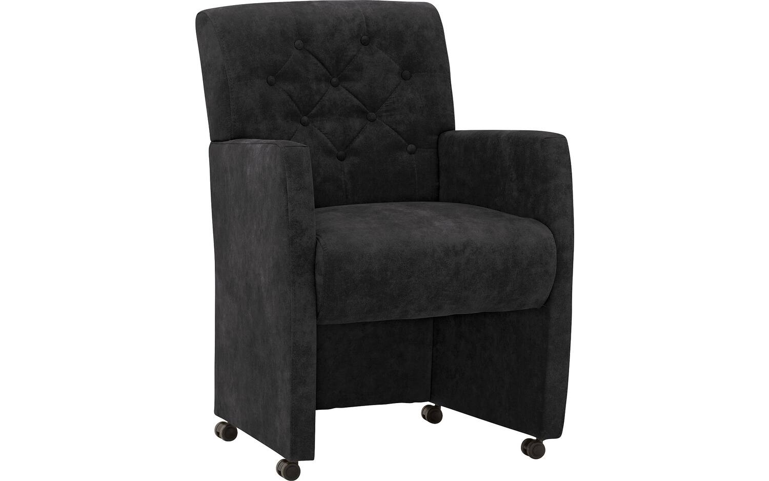 Goossens Eetkamerstoel Oliver antraciet microvezel met armleuning en met wielen, stijlvol landelijk - 8718823185317