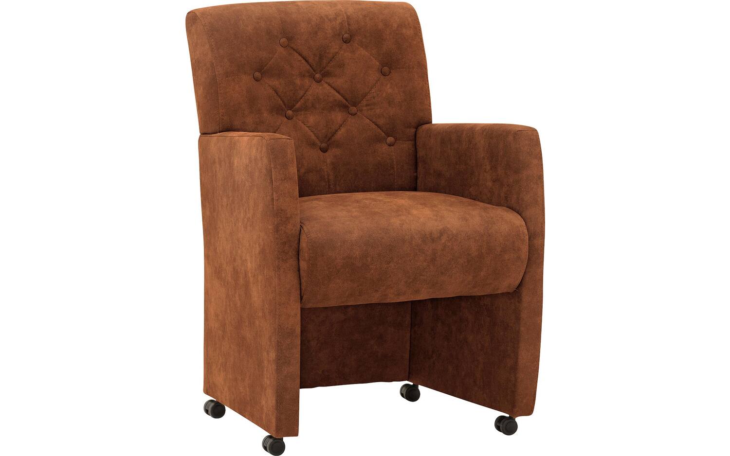 Goossens Eetkamerstoel Oliver cognac microvezel met armleuning en met wielen, stijlvol landelijk - 8718823185423