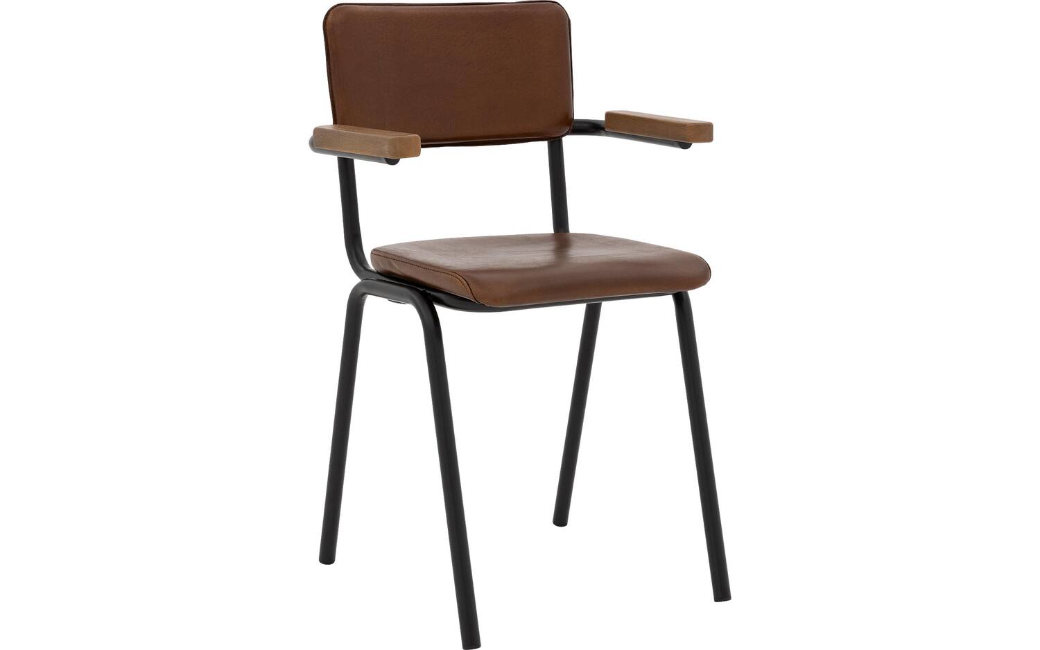 Goossens Eetkamerstoel Chaplin cognac leer met armleuning, urban industrieel - 8718823204704