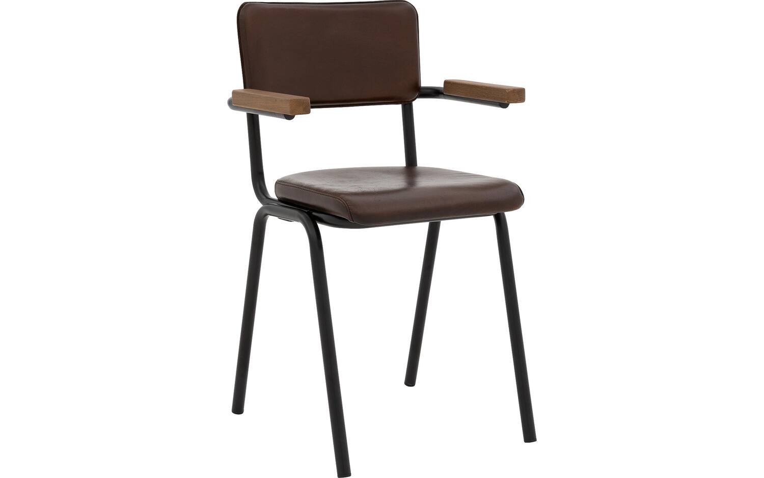 Goossens Eetkamerstoel Chaplin donkerbruin leer met armleuning, urban industrieel - 8718823204711