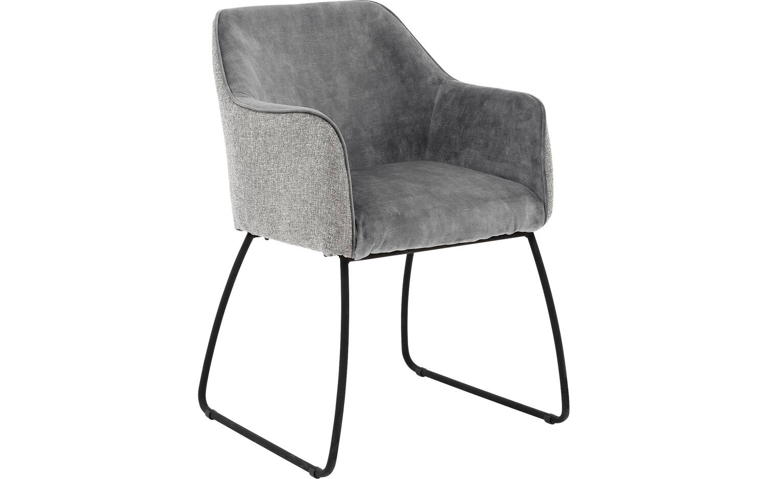 Goossens Eetkamerstoel Lisbet grijs stof met armleuning, elegant chic - 8718823254211