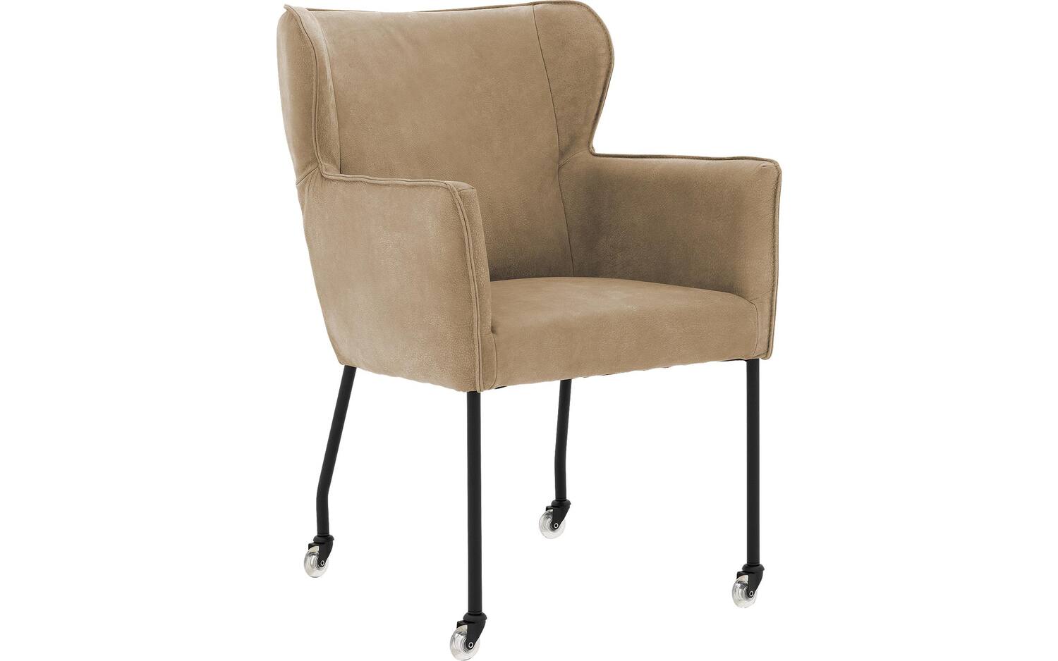 Goossens Excellent Eetkamerstoel Leogang bruin leer met armleuning en met wielen, elegant chic - 8718823226683