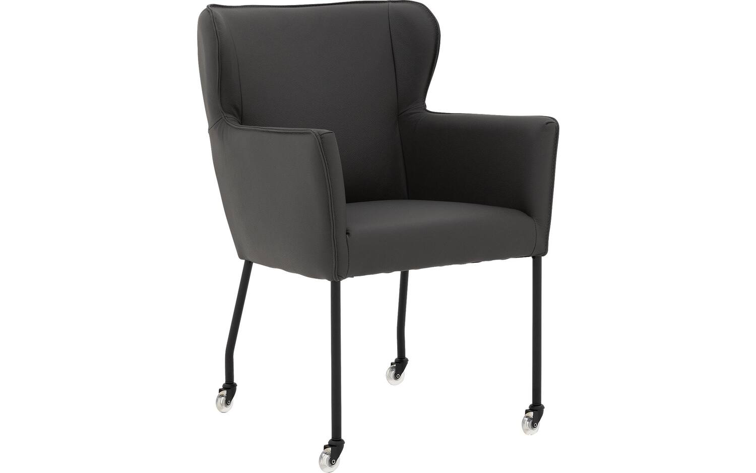 Goossens Excellent Eetkamerstoel Leogang donkergrijs leer met armleuning en met wielen, elegant chic - 8718823226669