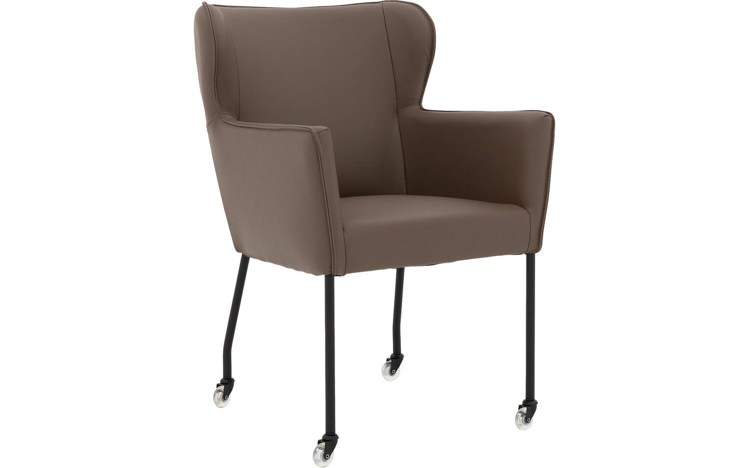Goossens Excellent Eetkamerstoel Leogang bruin leer met armleuning en met wielen, elegant chic - 8718823226652