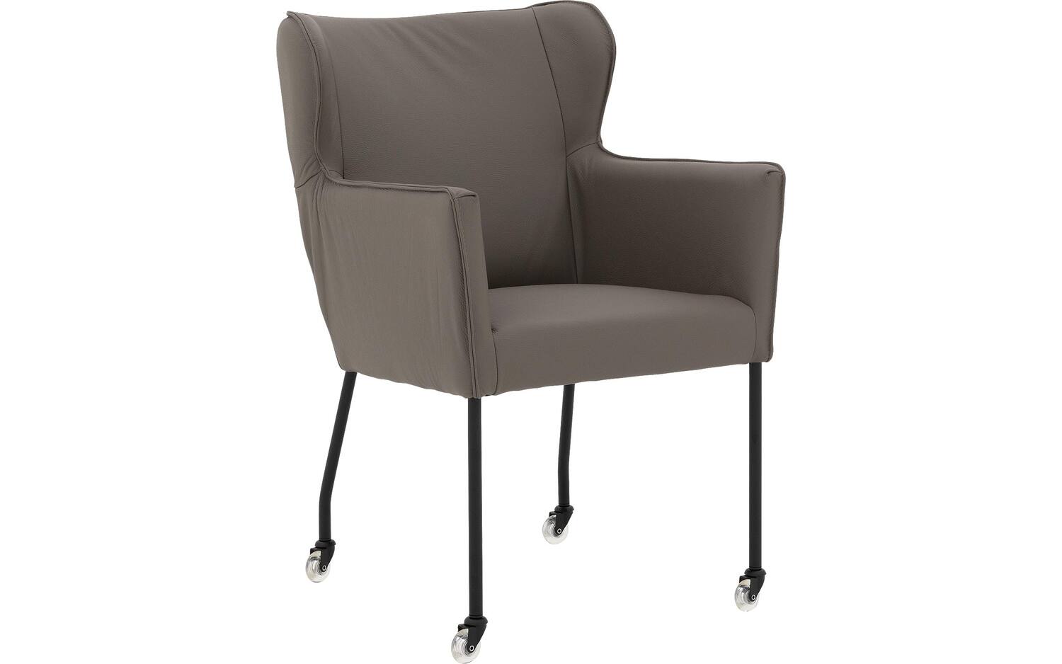 Goossens Excellent Eetkamerstoel Leogang grijs leer met armleuning en met wielen, elegant chic - 8718823226638