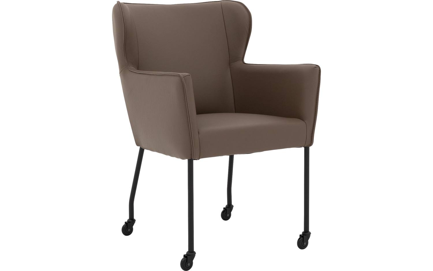 Goossens Excellent Eetkamerstoel Leogang bruin leer met armleuning en Zwart skater wiel met zwarte kapmet wielen, elegant chic - 8718823213706