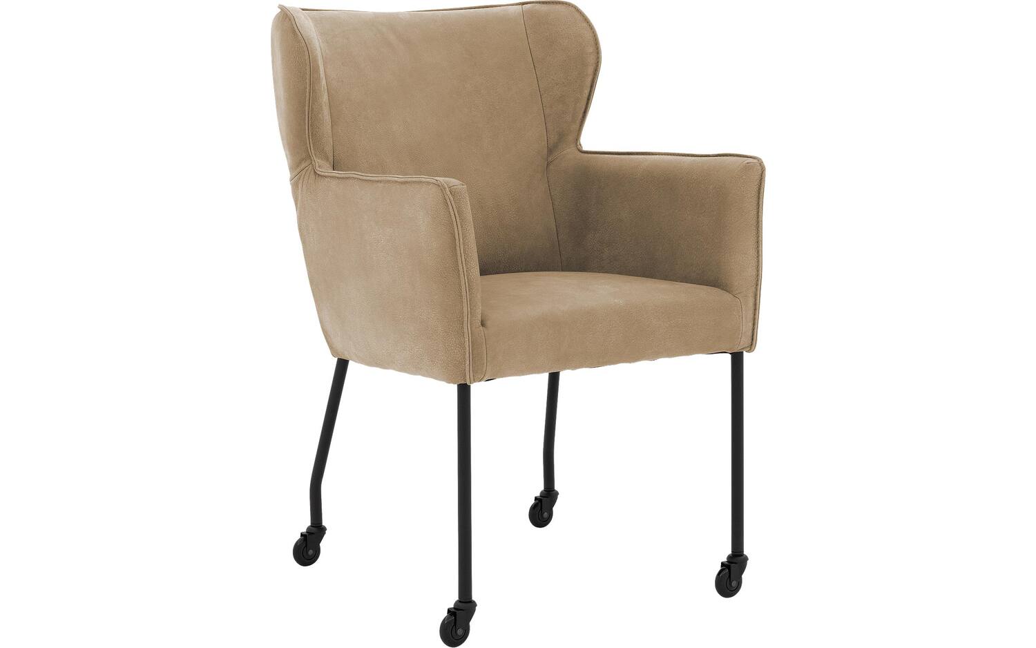 Goossens Excellent Eetkamerstoel Leogang bruin leer met armleuning en Zwart skater wiel met zwarte kapmet wielen, elegant chic - 8718823226591