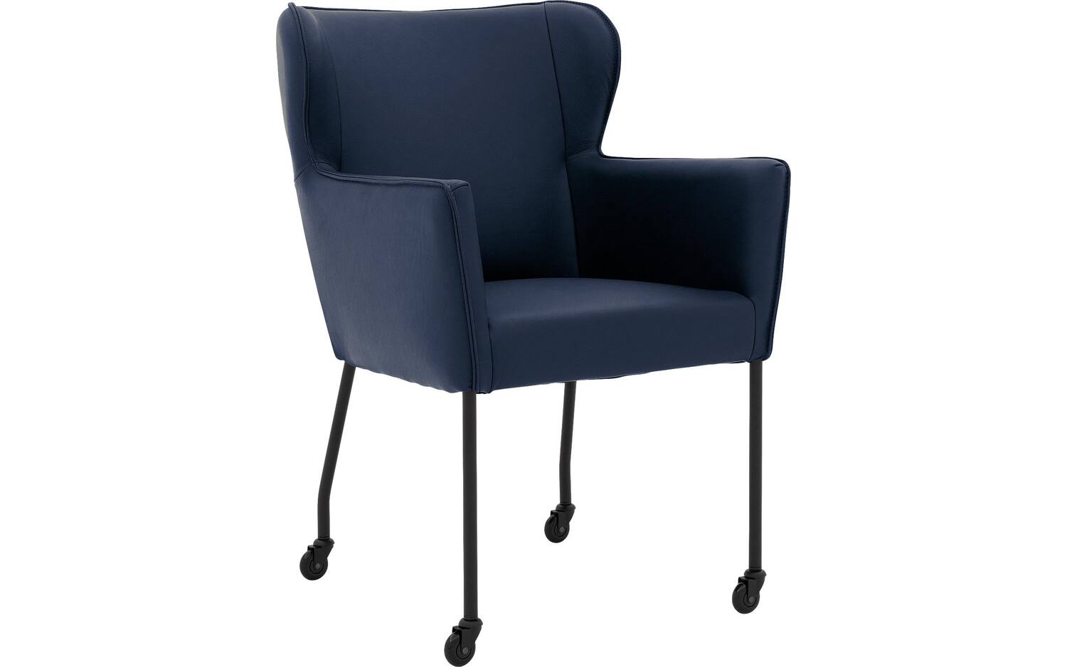 Goossens Excellent Eetkamerstoel Leogang blauw leer met armleuning en met wielenZwart skater wiel met zwarte kap, elegant chic - 8718823236248