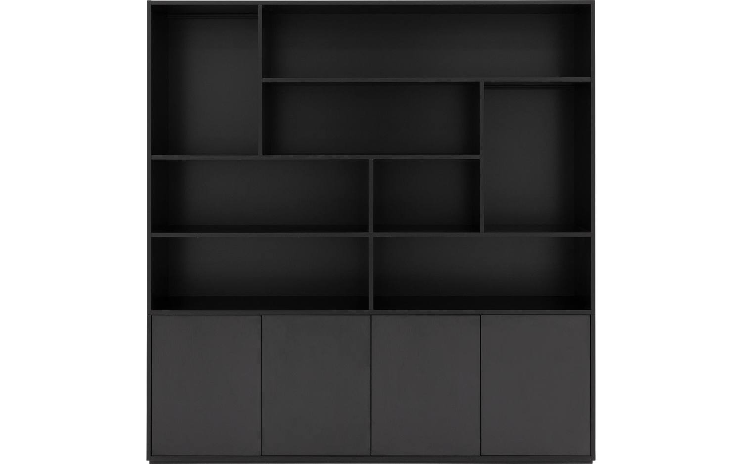 Goossens Basic Buffetkast Madrid, 4 dichte deuren 8 open vakken, zwart melamine, 184 x 191 x 45 cm, elegant chic - 8718823234510