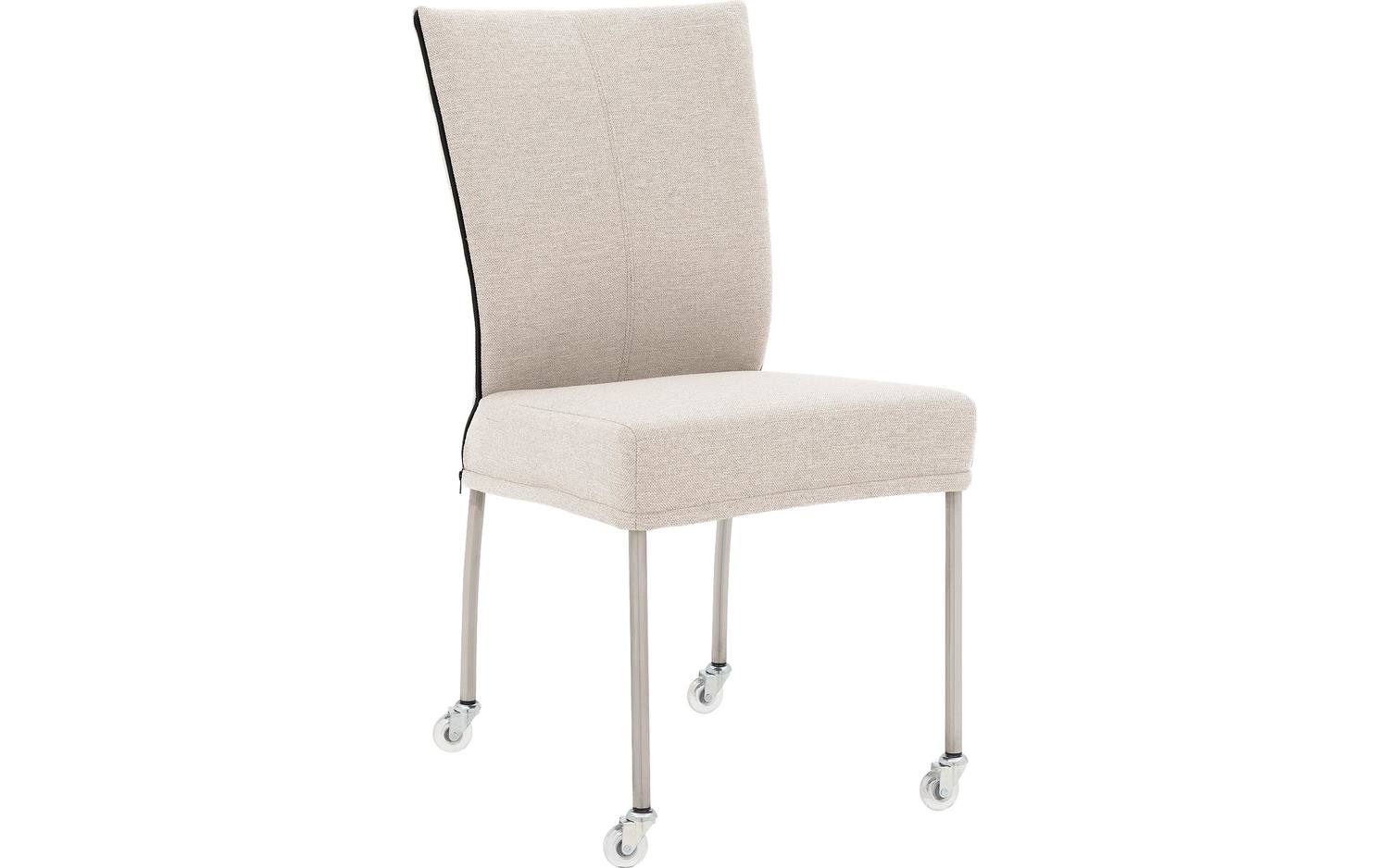 Goossens Eetkamerstoel Funk RVS Poten beige stof leuning en Transparant skater wiel met rvs kapmet wielen, modern design - 8718823212808