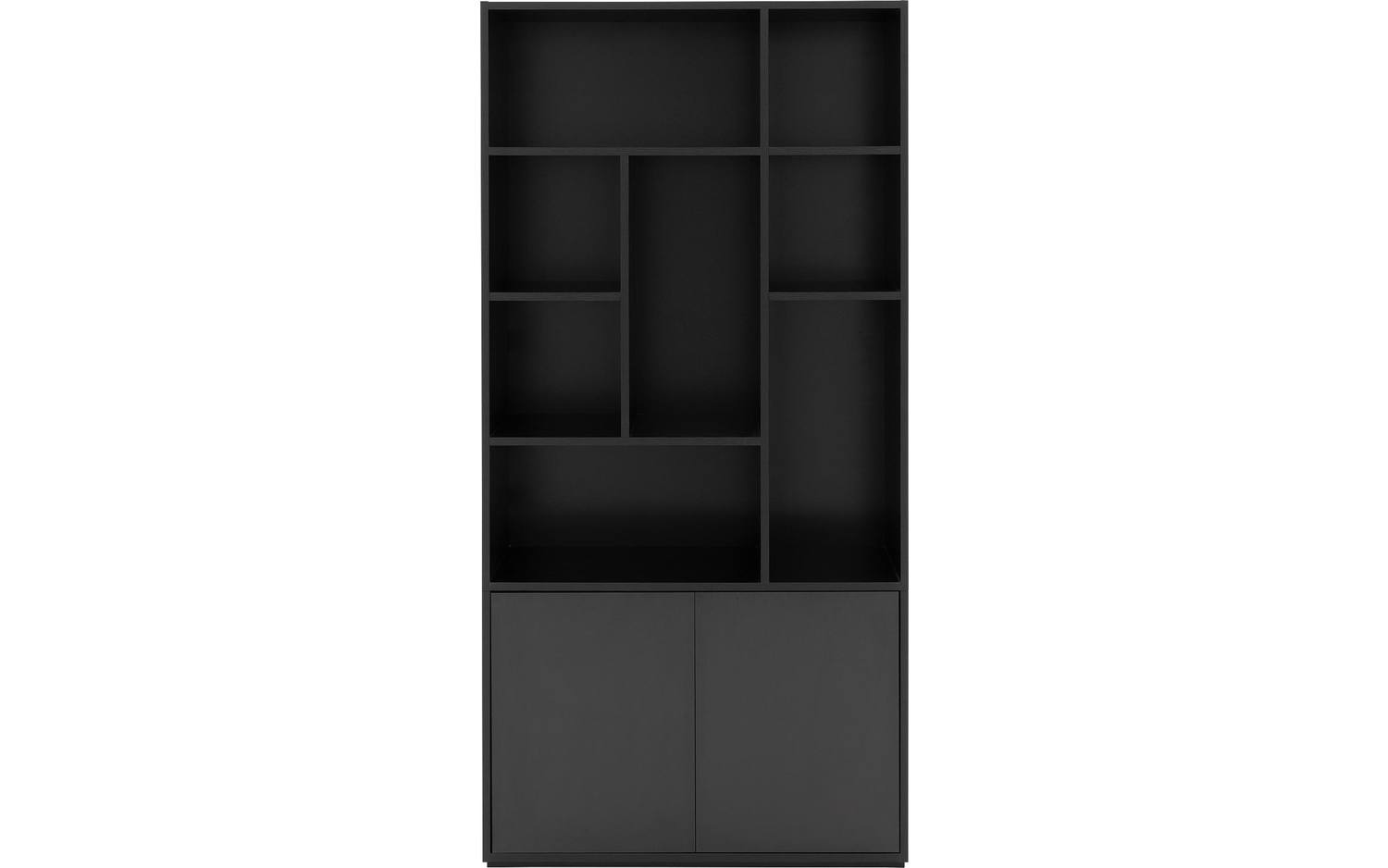 Goossens Basic Buffetkast Madrid, 2 dichte deuren 8 open vakken, zwart melamine, 94 x 191 x 45 cm, elegant chic - 8718823248050