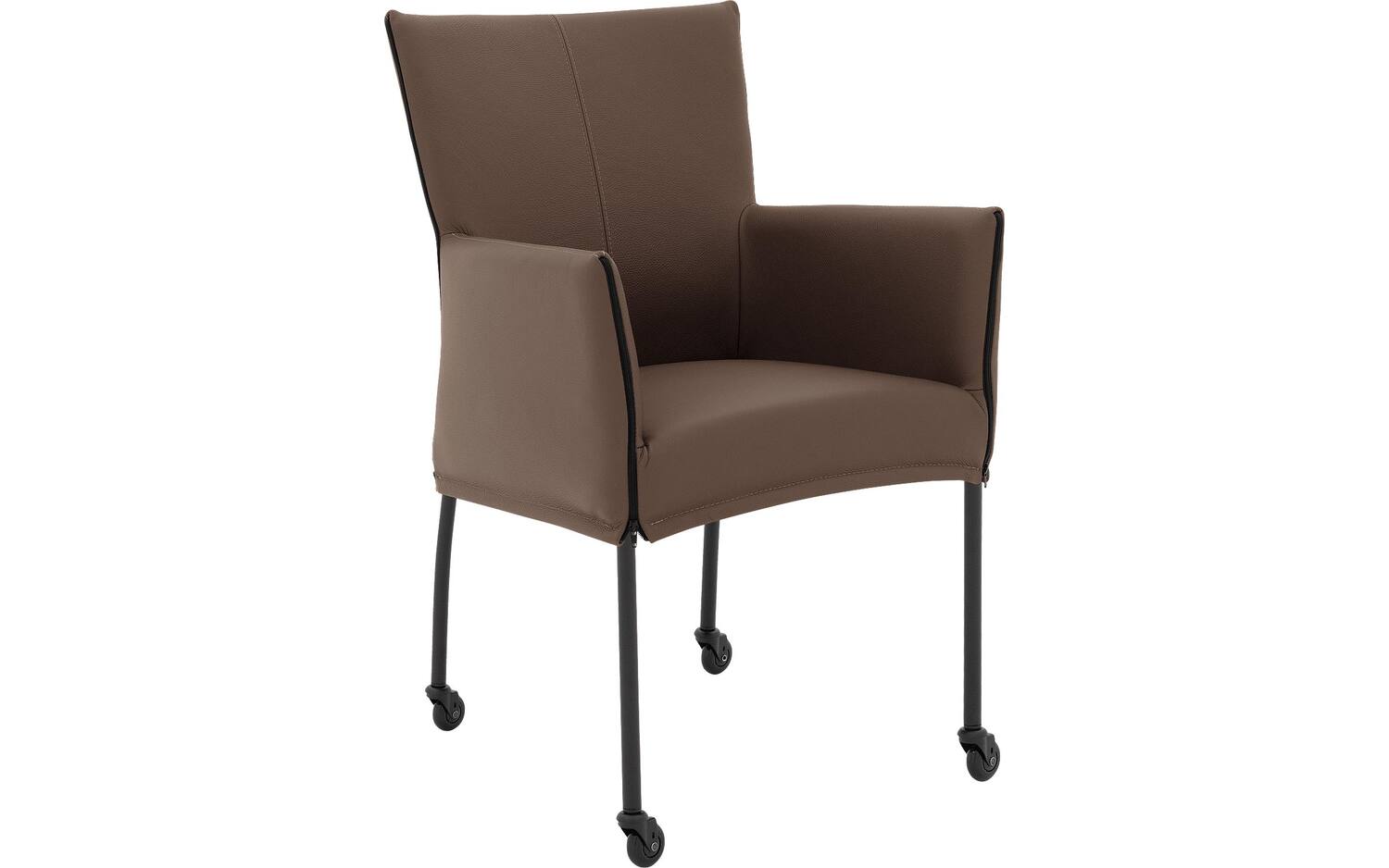 Goossens Eetkamerstoel Funk Zwarte Poten bruin leer met armleuning en met wielenZwart skater wiel met zwarte kap, modern design - 8718823226102