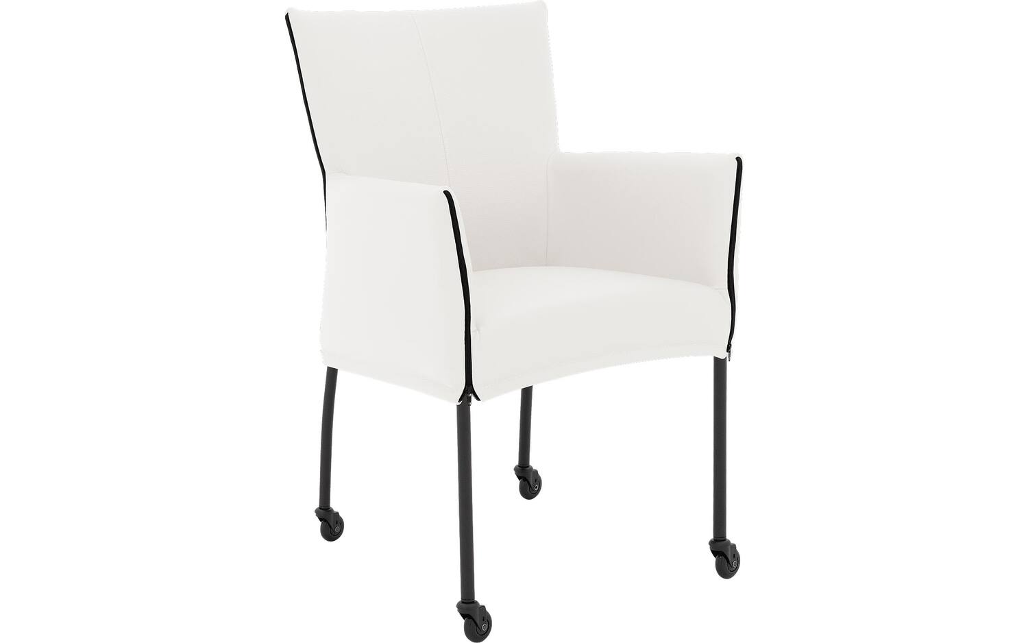 Goossens Eetkamerstoel Funk Zwarte Poten wit leer met armleuning en met wielenZwart skater wiel met zwarte kap, modern design - 8718823226072