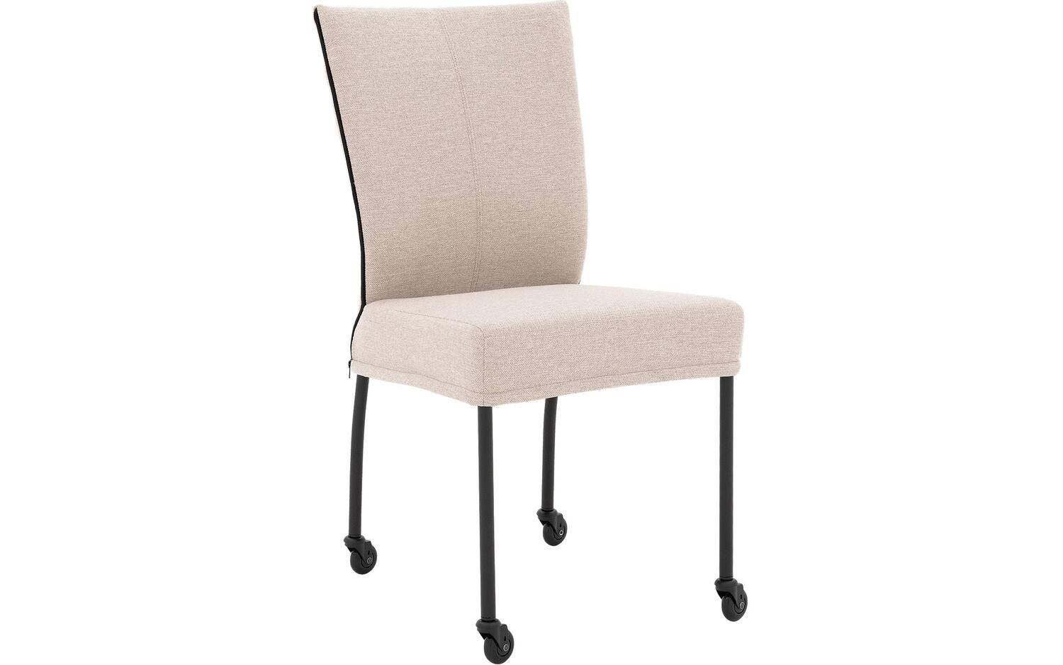 Goossens Eetkamerstoel Funk Zwarte Poten beige stof leuning en Zwart skater wiel met zwarte kapmet wielen, modern design - 8718823225938