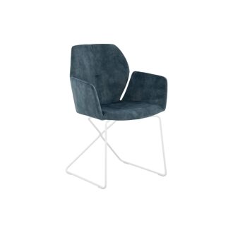 Goossens Excellent Eetkamerstoel Manzini blauw velvet stof met armleuning, modern design - 8718823223460