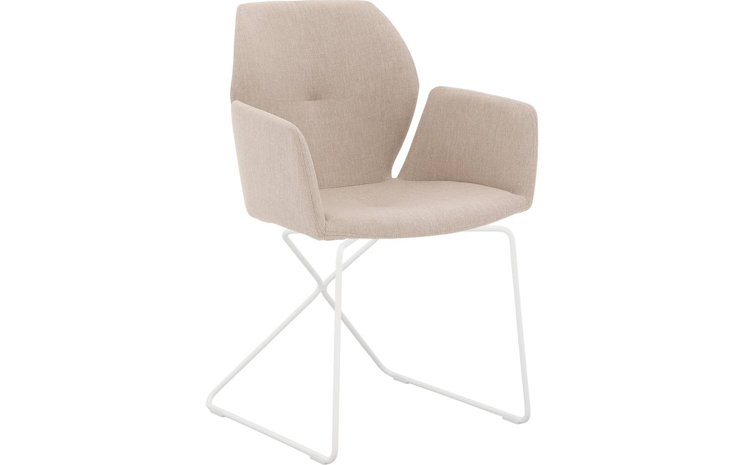 Goossens Excellent Eetkamerstoel Manzini wit stof met armleuning, modern design - 8718823223538