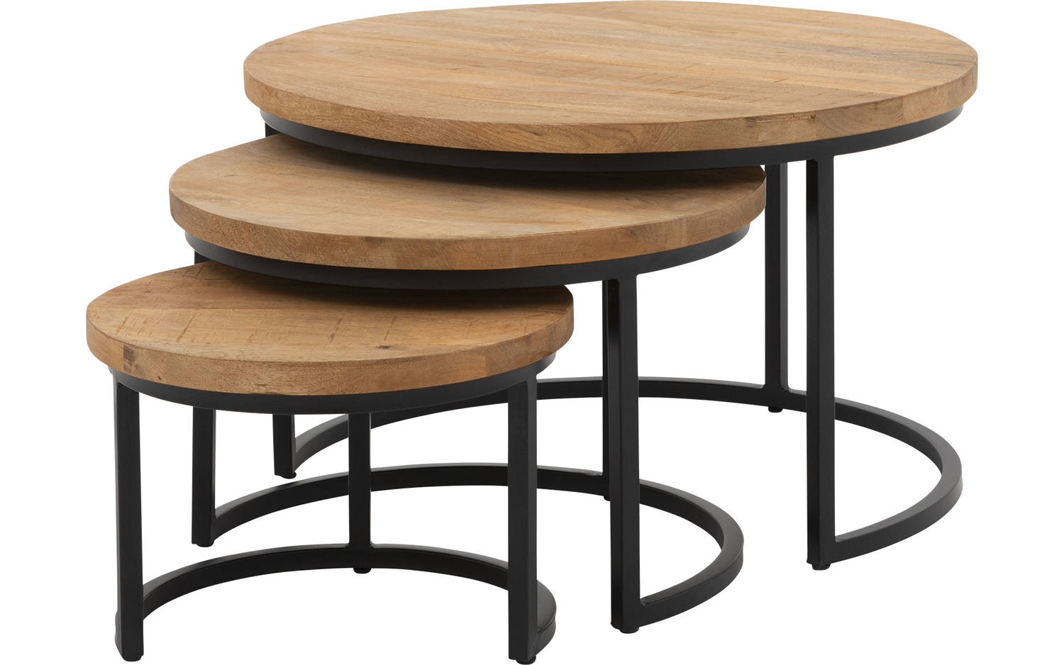 Goossens Salontafel Jelle Xl rond, hout mango bruin, urban industrieel, 73 x 44 x 73 cm - 8718823063820