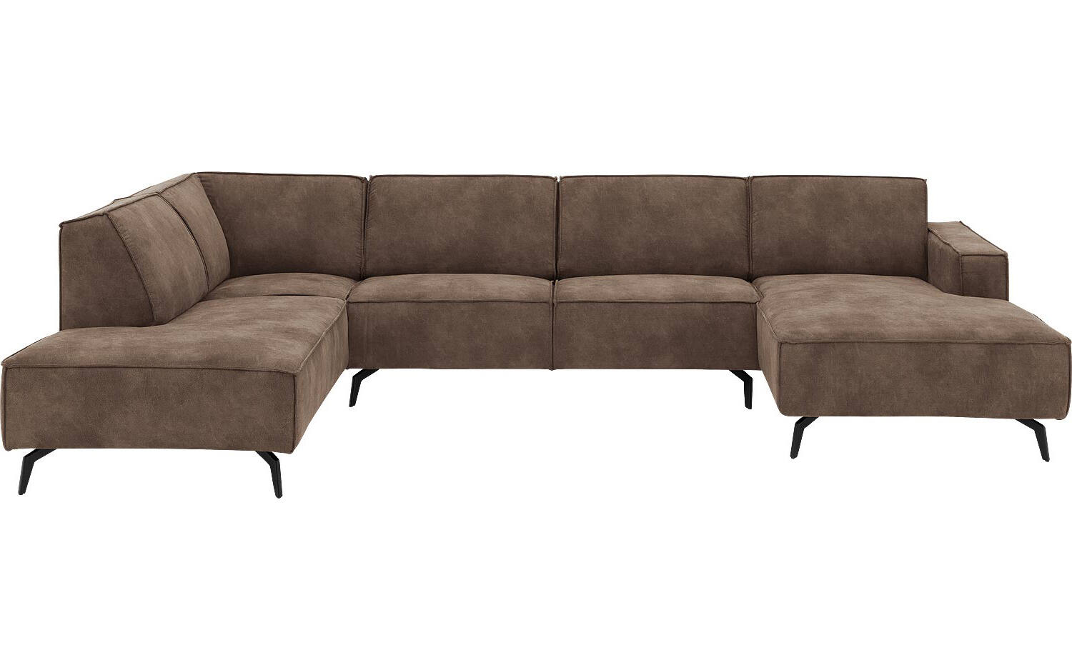 Goossens Hoekbank Hercules bruin, microvezel, 2,5-zits, modern design met ligelement links