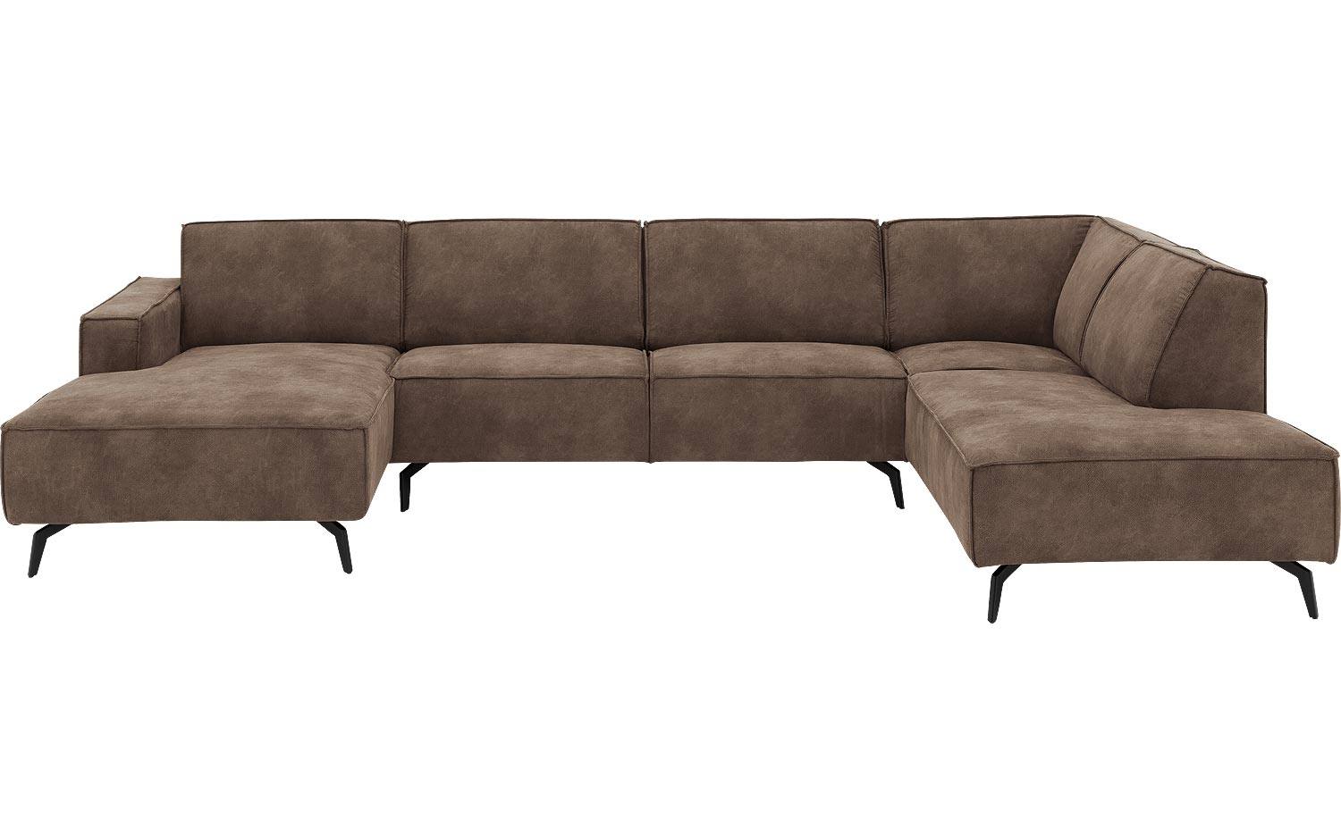 Goossens Hoekbank Hercules bruin, microvezel, 2,5-zits, modern design met ligelement rechts